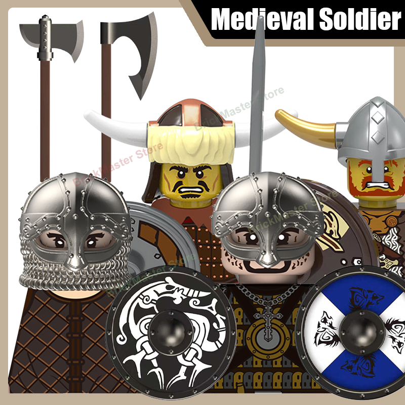 Lego Minifigure Holder - Figurines de guerriers vikings médiévaux, blocs